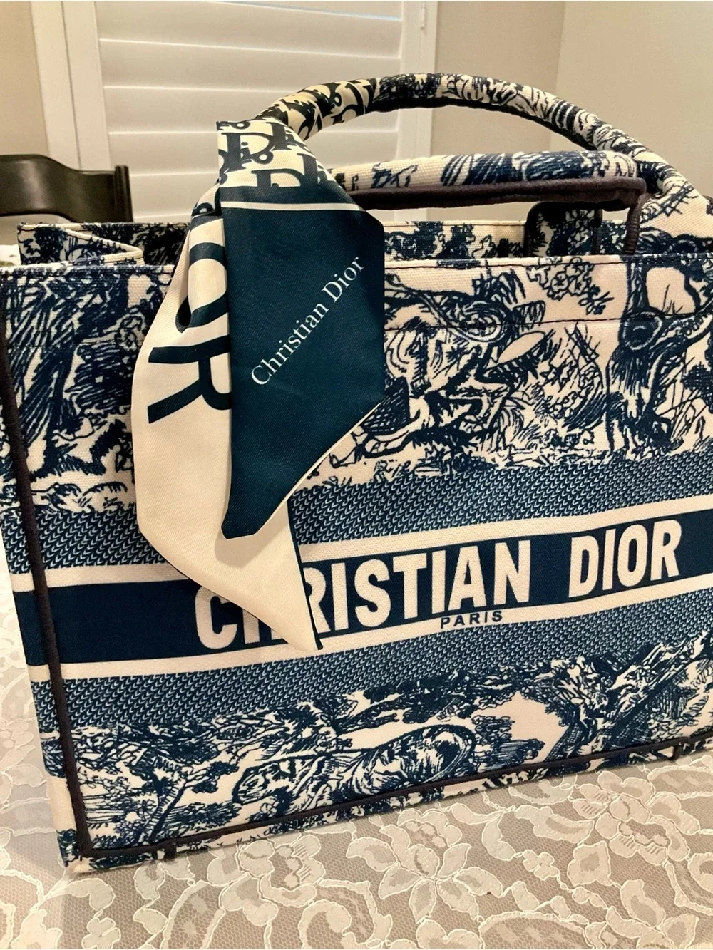 Dior letters  Toile Canvas Tote in Navy and Ivory medium size .